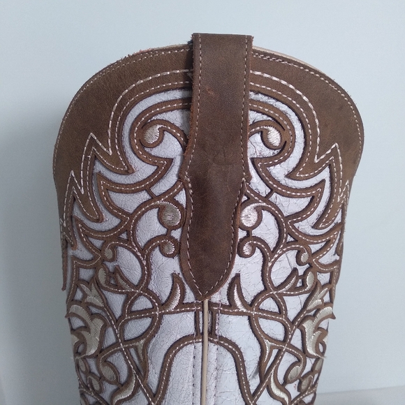 Ferrini Womens Ivy Snip Toe Mid Calf Brown/ Off White Western Boots- Size 9 - Picture 10 of 11